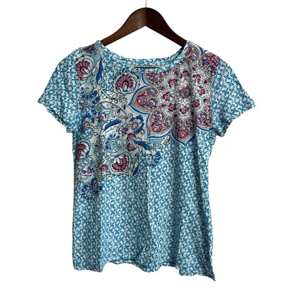 Talbots Tops - Talbots t-shirt womens medium blue geometric floral beach coastal nautical linen